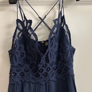 Free People Adella Navy Blue Maxi Slip Dress
